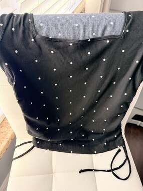 Jolie & Joy Black Polka Dot Ribbed Square Neck Tank Top with Side Cinch Ties